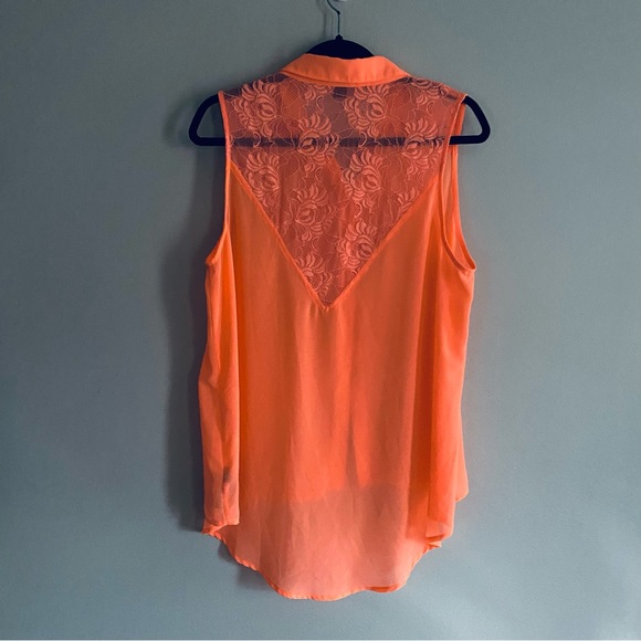 Forever 21 Women's Neon Orange Short Sleeve Shirt Button Up Blouse Top Size L - Picture 6 of 9